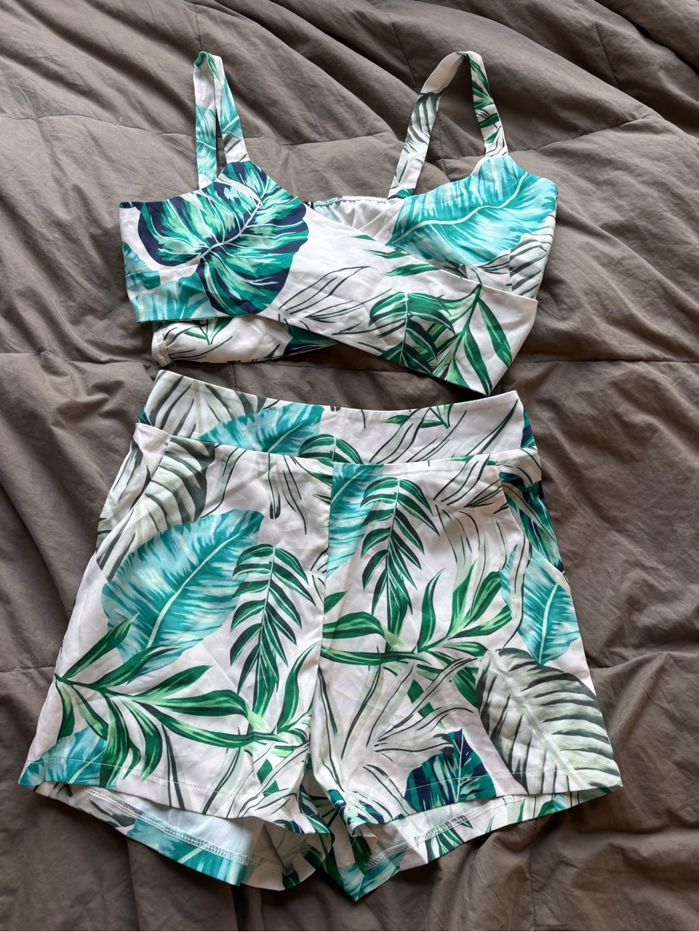 Tropical Leaf Print shorts and top  - Teal & Green